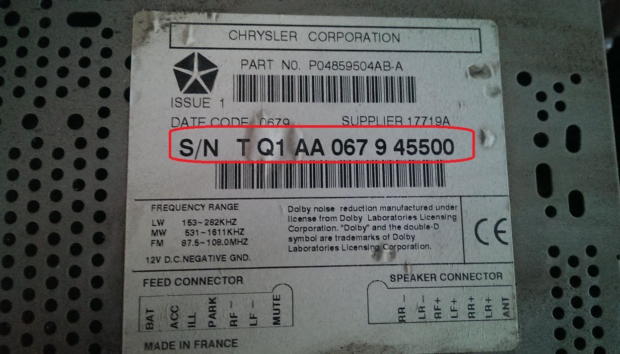 Chrysler RBS Alpine anti theft unlock using serial number